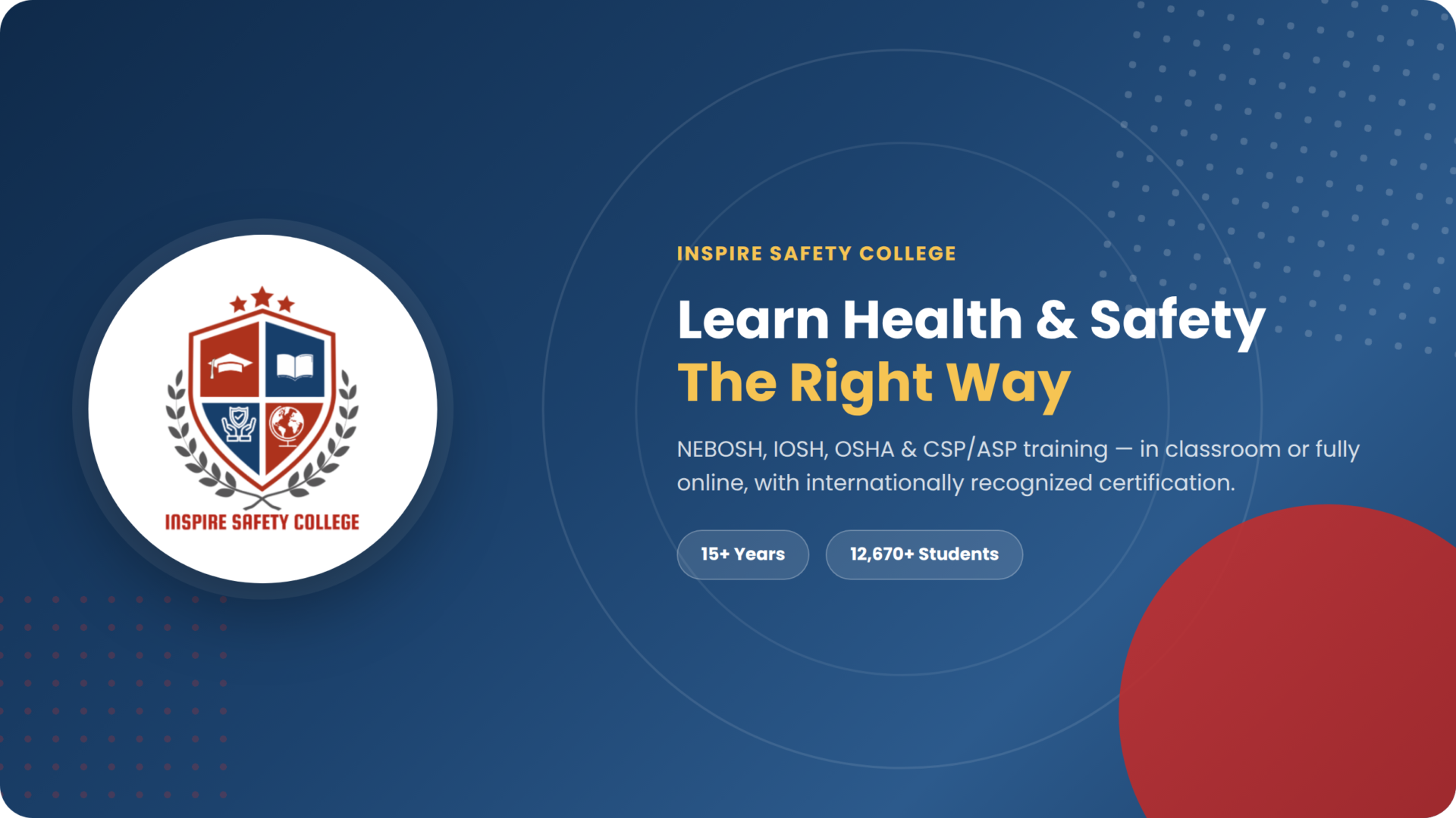 Inspire Safety College - Learn Health & Safety the Right Way - Sign Up banner with ISC logo